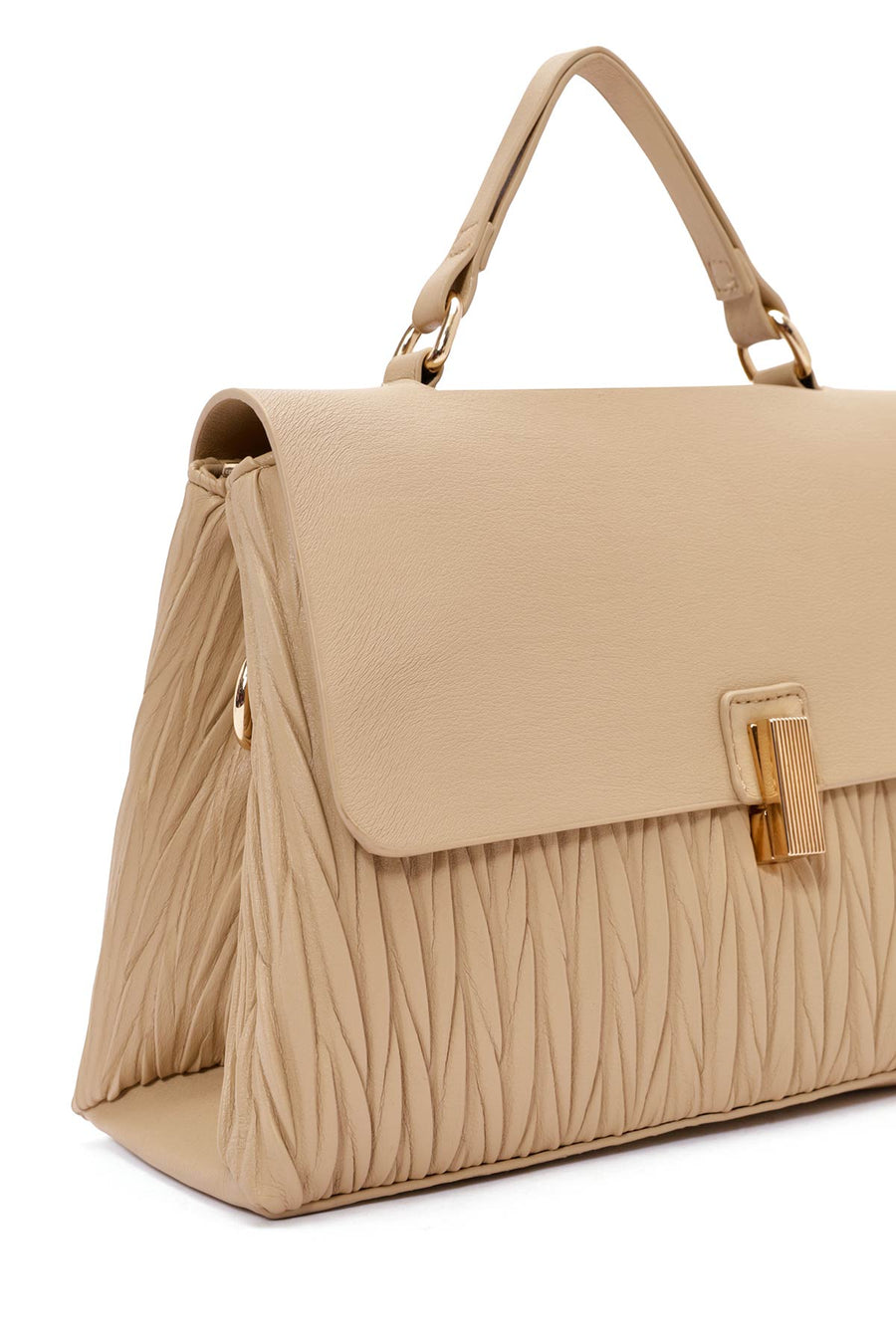 Women's Beige Long Strap Handbag with Accessory Detail