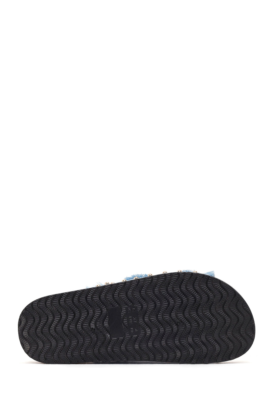 Women's Blue Double Buckle Studded Fabric Slippers