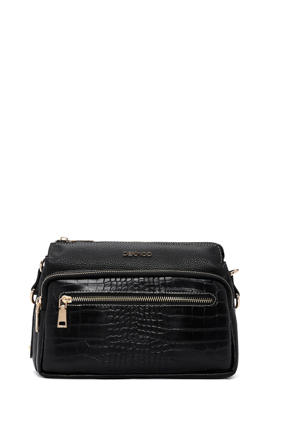 Women's Black Long Strap Patterned Crossbody Bag