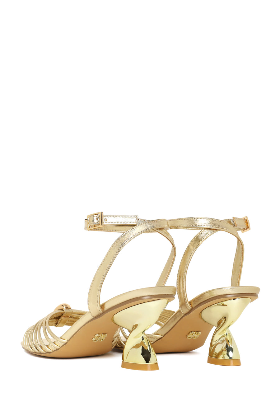 Woman Gold Ankle-Buckle Metallic Chunky-Heel Sandal