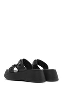 Women's Black Thick Soled Leather Slippers | Derimod