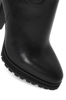 Woman Black Zip Closure High Thick-Heeled Leather Boots | Derimod