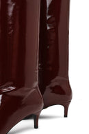 Woman Burgundy Short Thin-Heeled Patent Leather Boots | Derimod