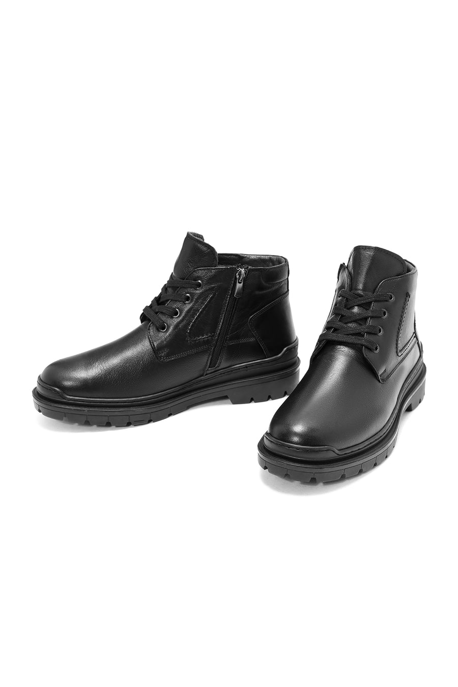 Men's Black Lace-Up Leather Casual Boots