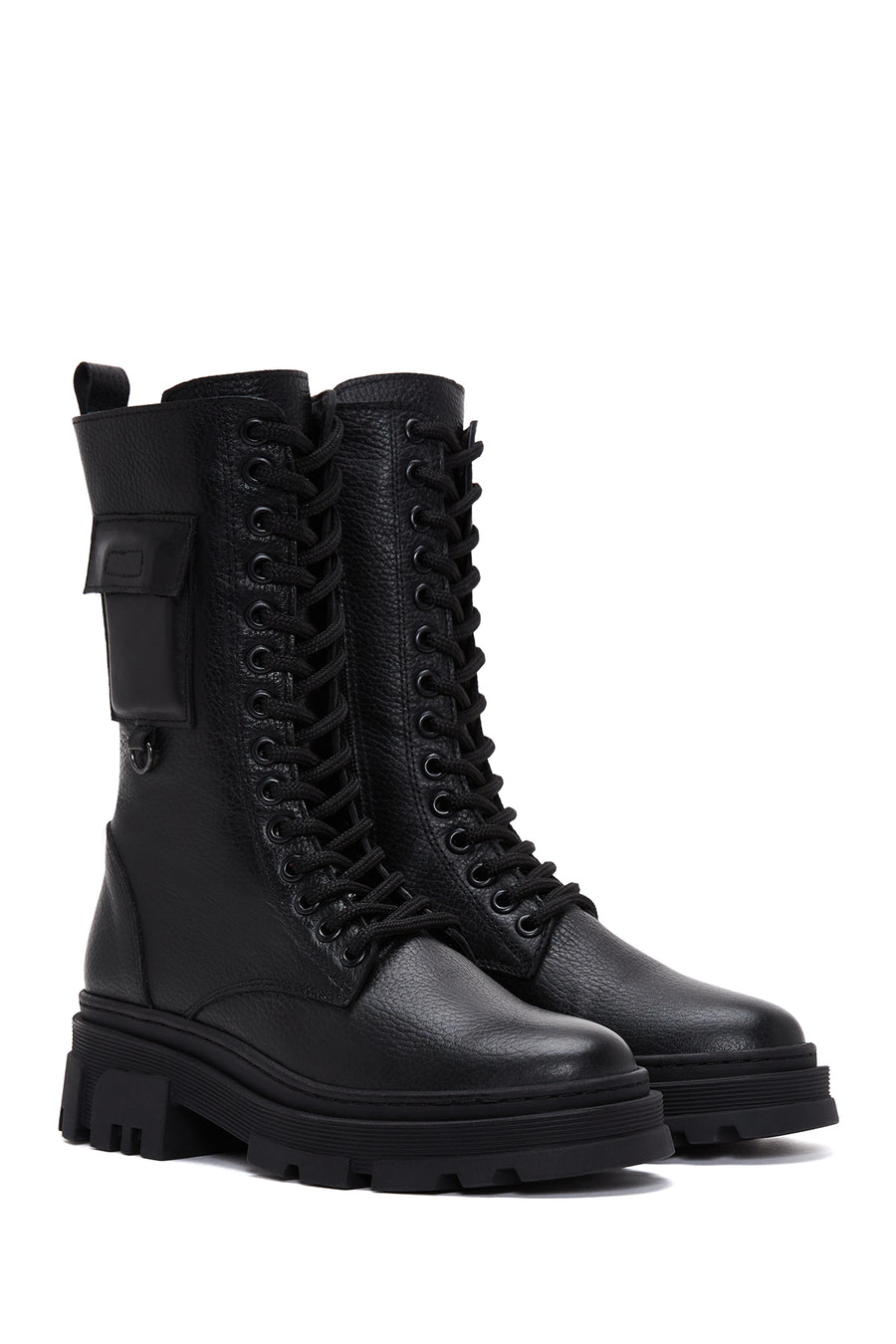 Women's Black Thick Soled Leather Boots