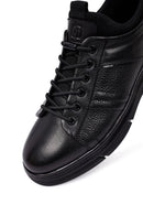 Erkek Siyah Bağcıklı Deri Casual Sneaker | Derimod