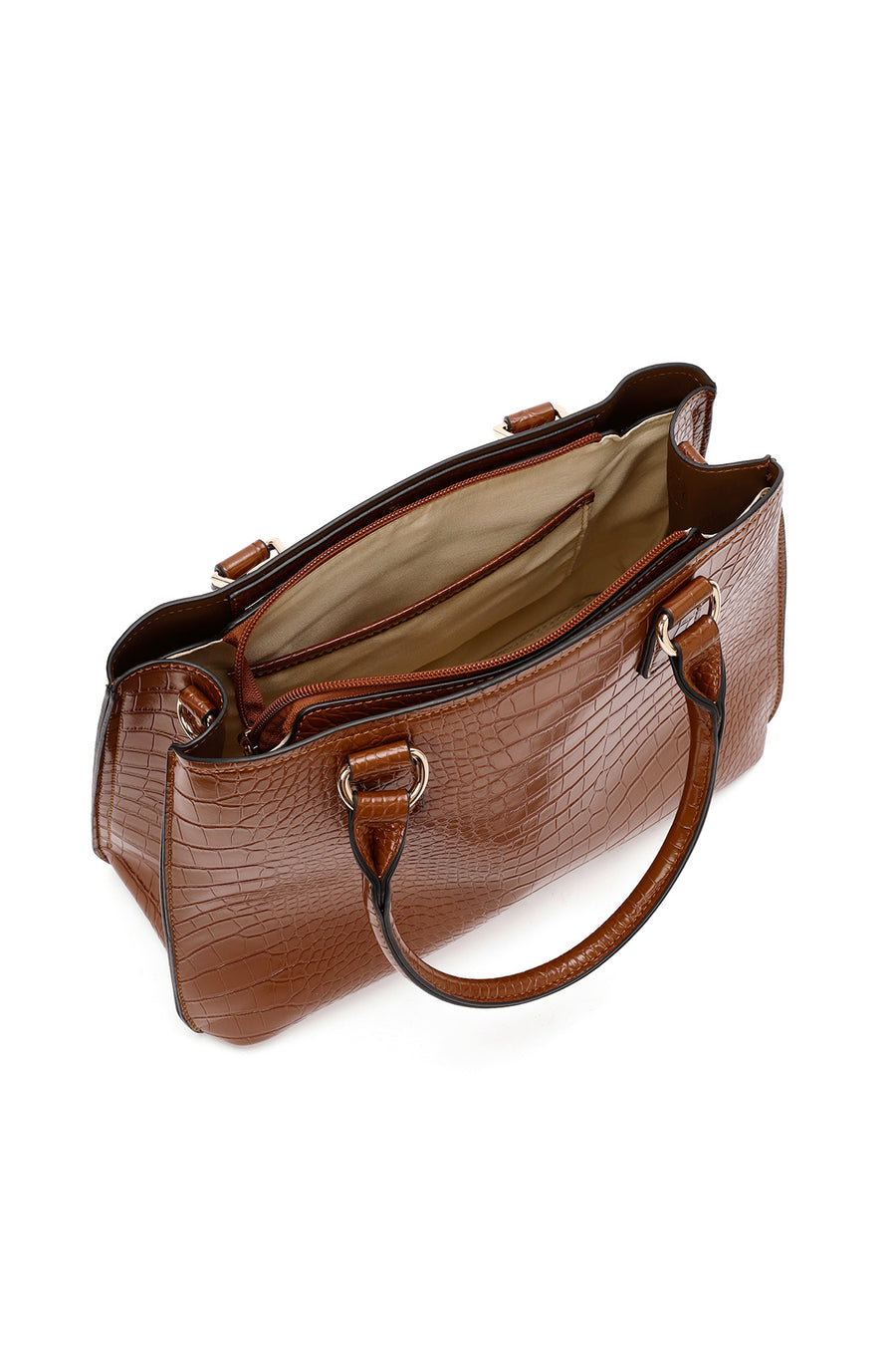 Women's Brown Long Strap Crocodile Handbag