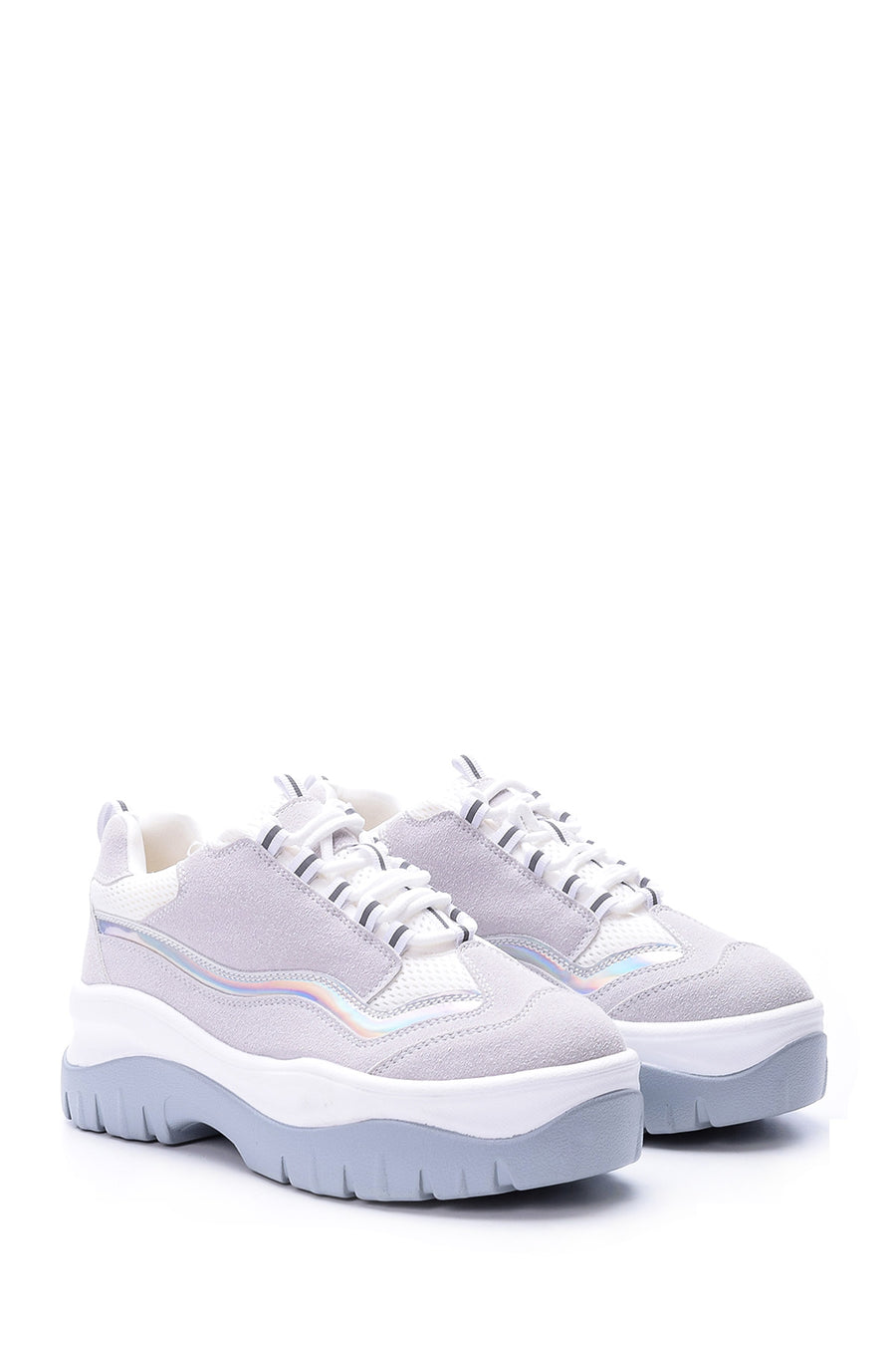 Kadın Gümüş Detaylı Süet Sneaker