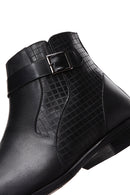 Men's Black Buckle Detailed Leather Classic Zipper Boots | Derimod