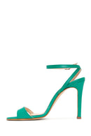 Women's Green Leather Heeled Sandals | Derimod
