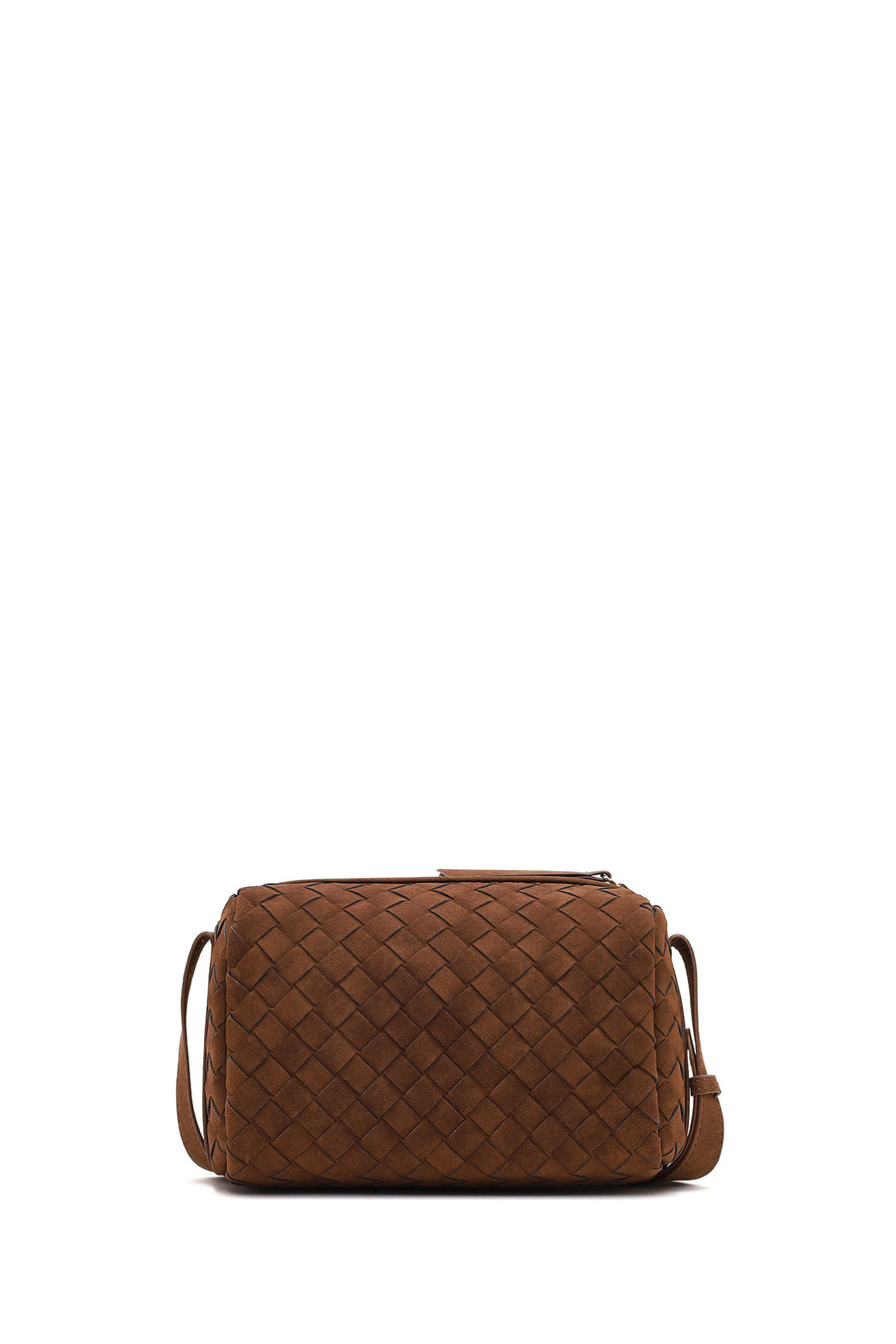 Woman Brown Long-Strap Woven Suede Crossbody Bag