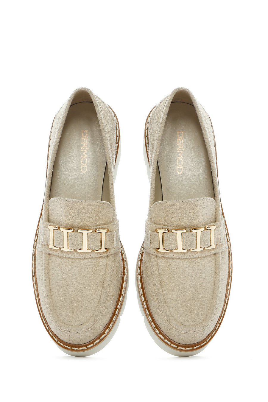 Kadın Taba Tokalı Süet Maskülen Loafer