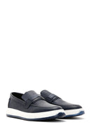 Men's Navy Blue Leather Casual Loafer | Derimod