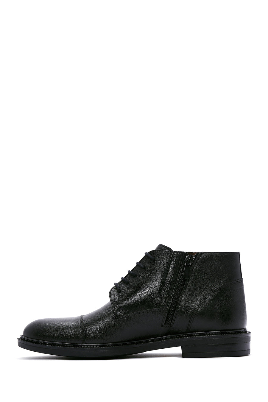 Men's Black Leather Zippered Casual Boots