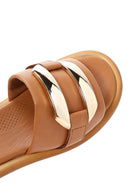 Women's Tan Leather Comfort Slippers | Derimod