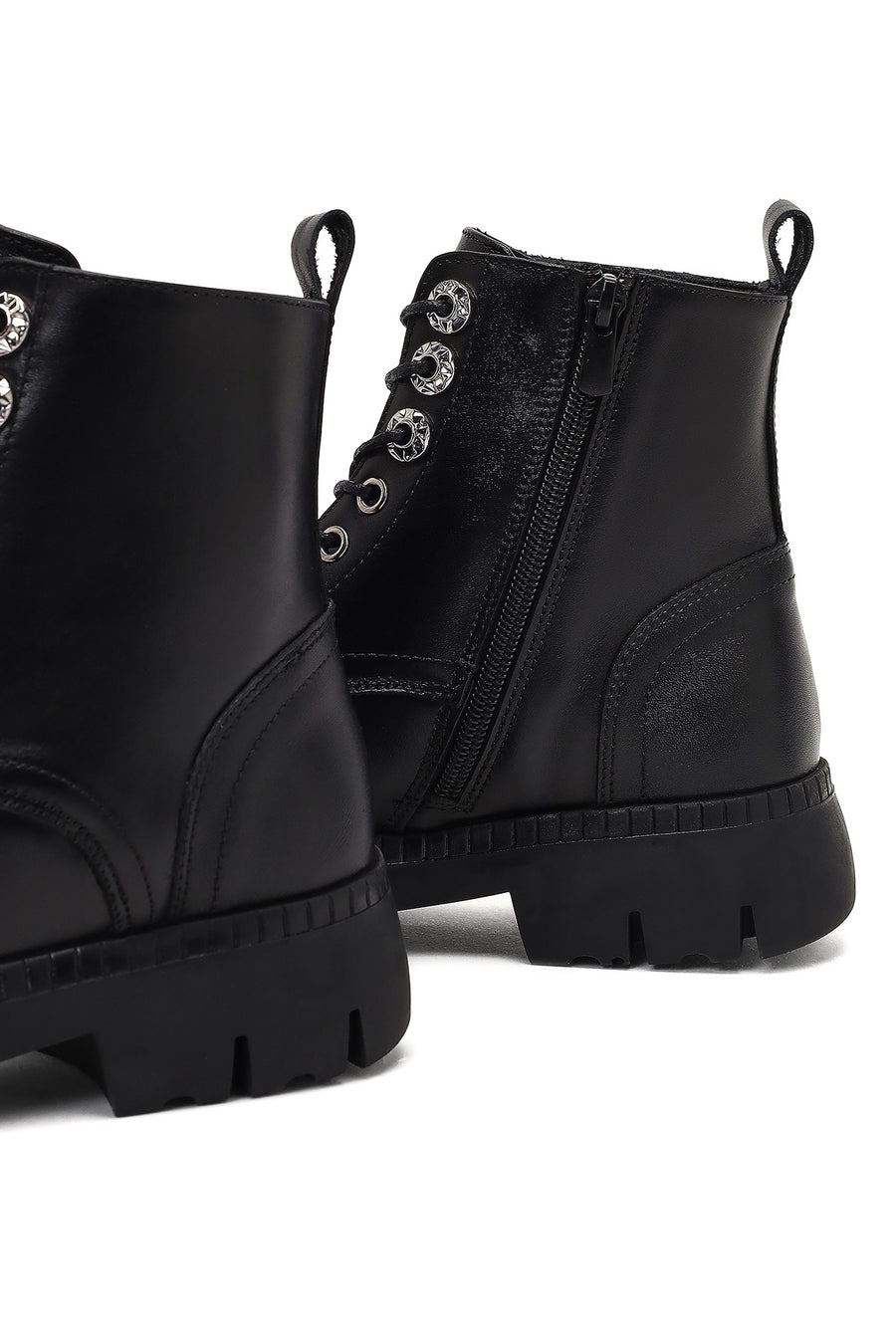 Women's Black Zippered Thick-Soled Leather Ankle Boots