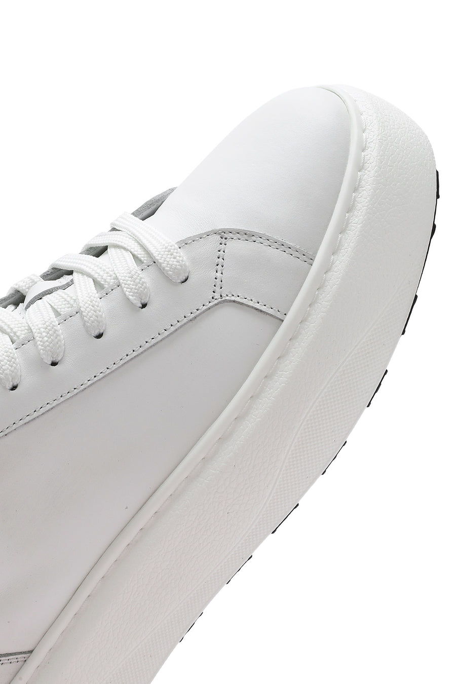 Men's White Lace-up Thick-Sole Leather Sneaker