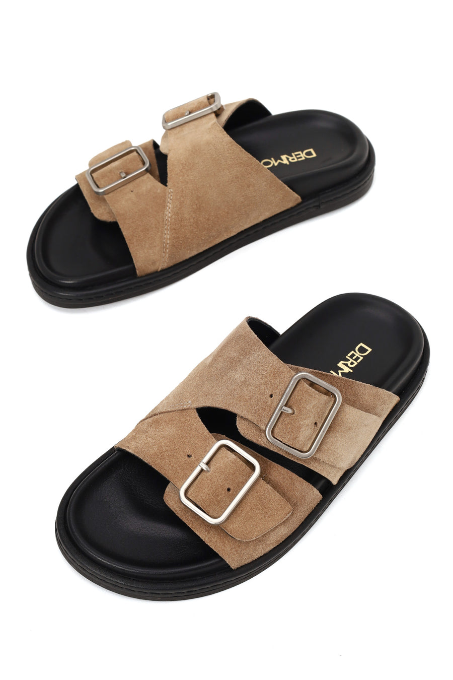 Woman Mink Double-Buckle Suede Slipper