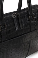 Unisex Black Long Strap Crocodile Pattern Leather Briefcase | Derimod