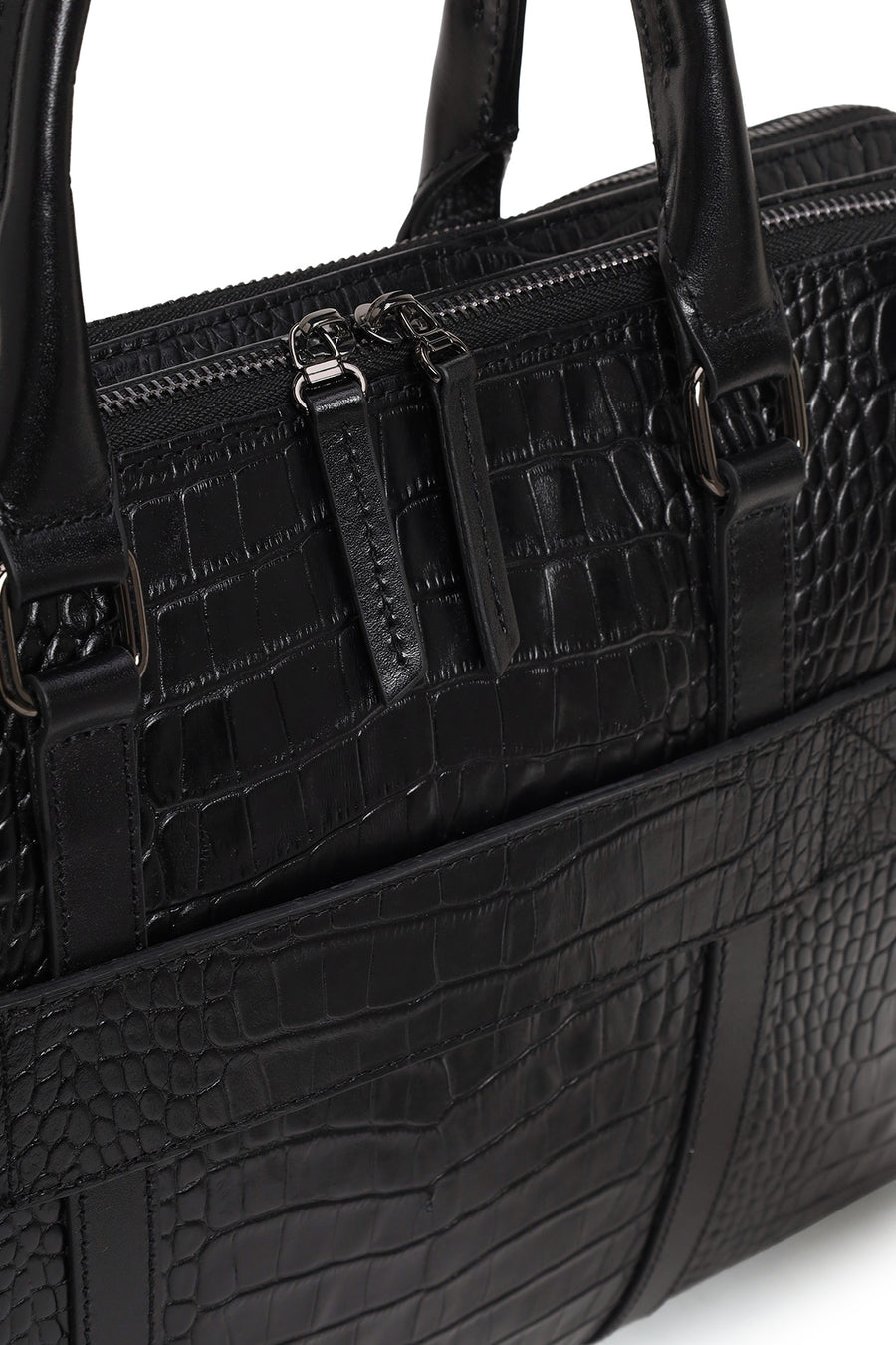 Unisex Black Long Strap Crocodile Pattern Leather Briefcase