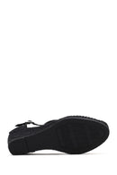 Women's Black Ankle Buckle Wedge Heel Espadrille Sandals | Derimod