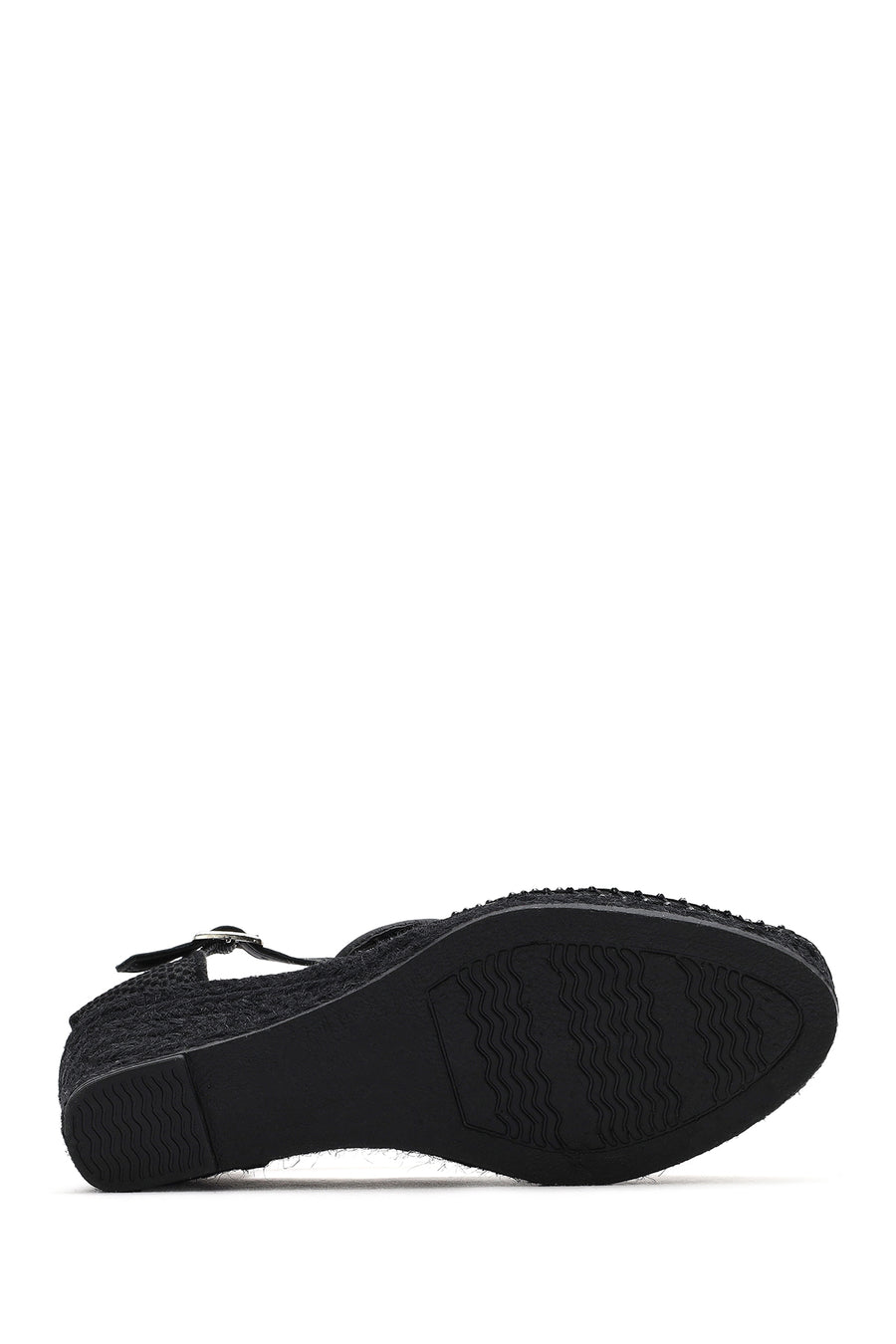 Women's Black Ankle Buckle Wedge Heel Espadrille Sandals