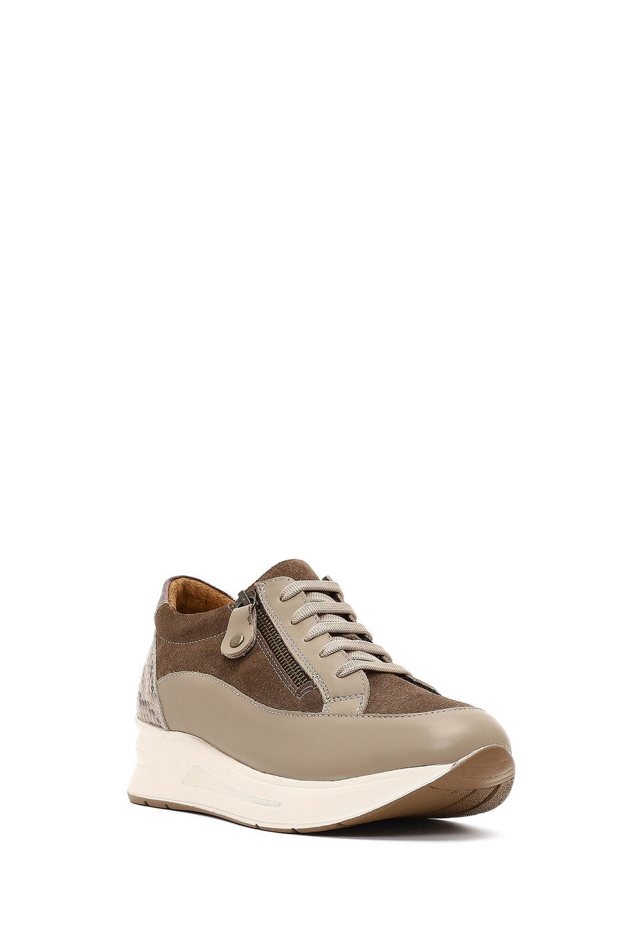 Women's Mink Lace-Up Thick-Soled Leather Sneaker
