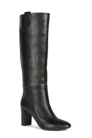 Geox Women's Black Pheby 80 Thick High Heeled Leather Boots | Derimod