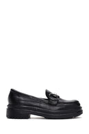 Women's Black Leather Masculine Loafer | Derimod