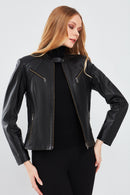 Lucky Women's Black Sport Short Leather Jacket | Derimod