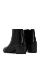 Women's Black Zippered Short Thick Heeled Leather Boots | Derimod