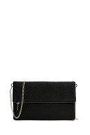 Women's Black Long Chain Strap Straw Clutch Bag | Derimod