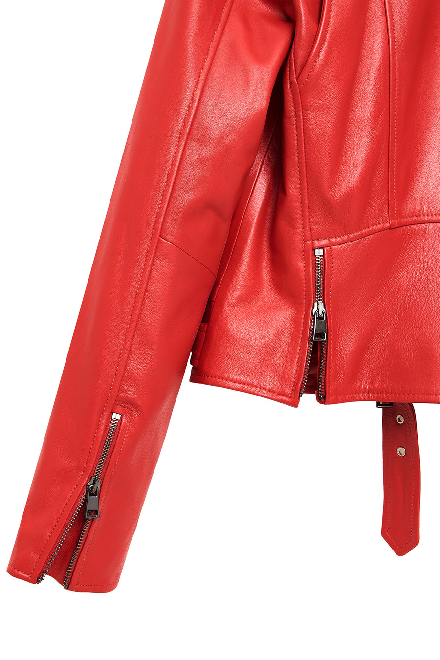 Newage Kadın Kırmızı Slim-Fit Biker Deri Ceket