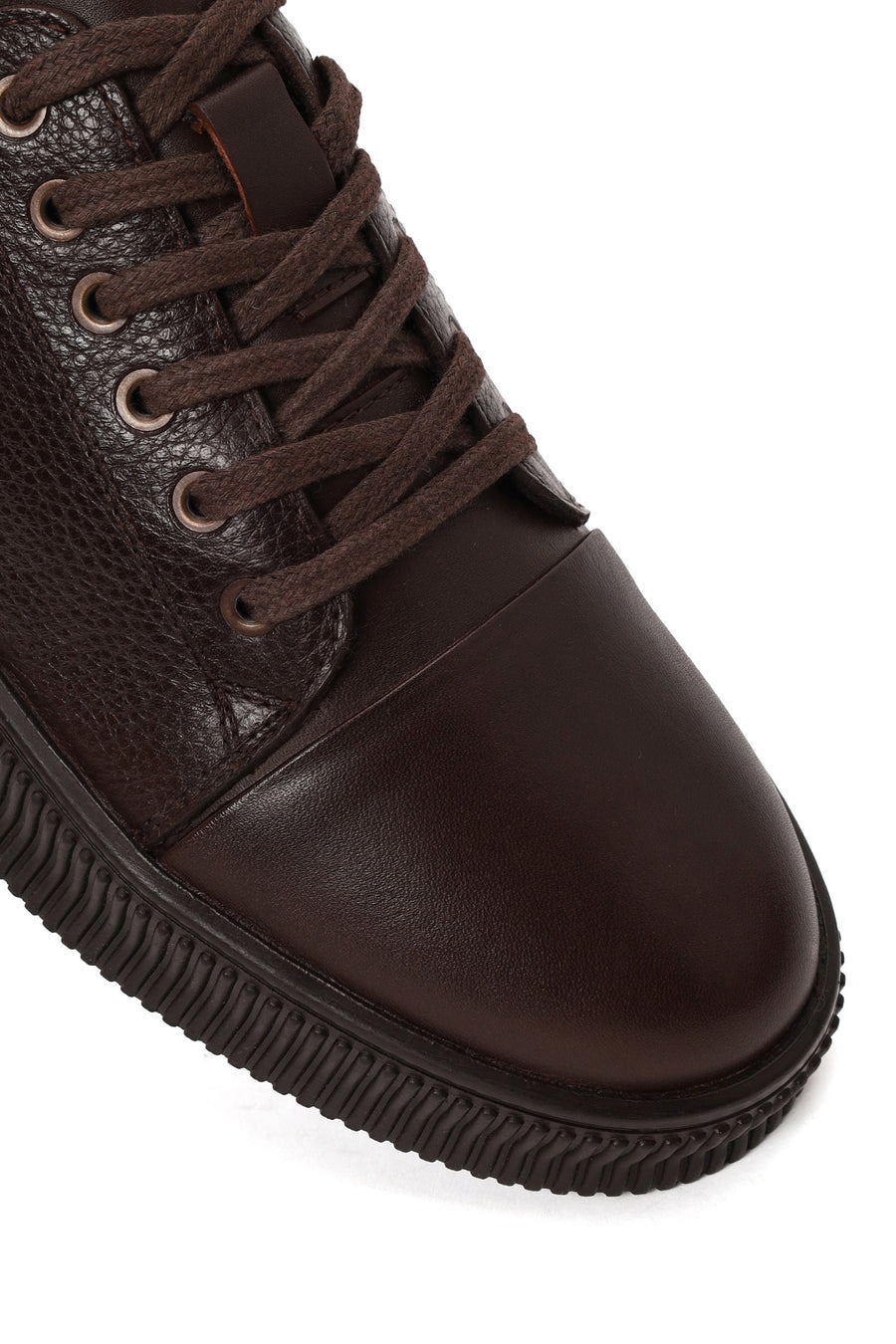 Erkek Kahverengi Bağcıklı Deri Sneaker
