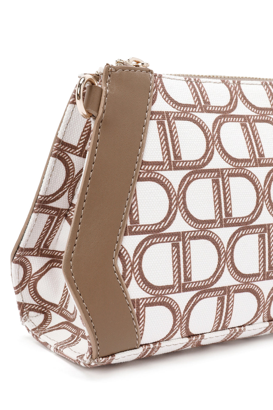 Women's Beige Long Strap Fabric Monogram Patterned Clutch Bag