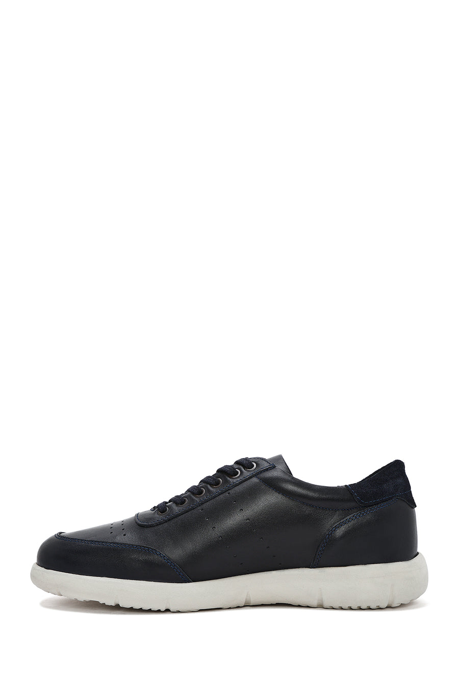 Erkek Lacivert Bağcıklı Deri Casual Sneaker