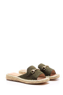 Women's Suede Buckle Espadrille Slippers | Derimod