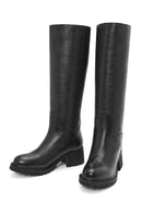 Women's Black Thick Heel Leather Boots | Derimod