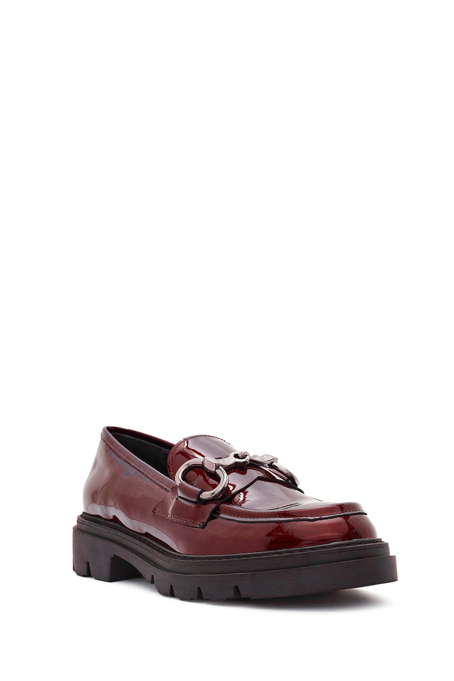 Woman Burgundy Buckle-Detailed Patent Leather Leather Masculine Loafer