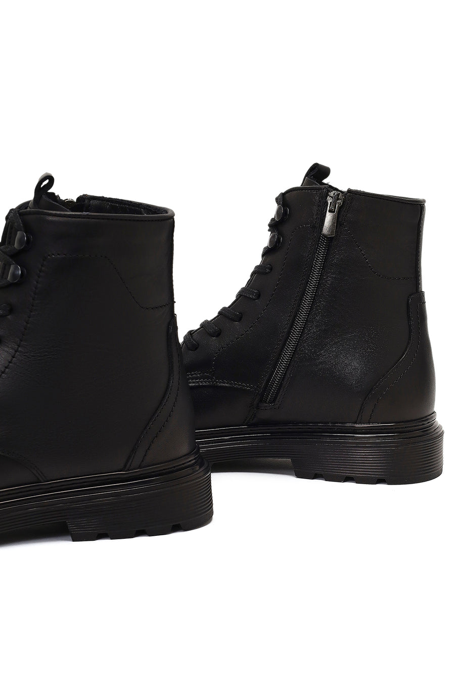 Men's Black Zippered Leather Casual Boot