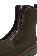 Women's Khaki Suede Leather Zippered Flat Boots | Derimod