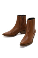 Women's Tan Leather Heeled Cowboy Boots | Derimod