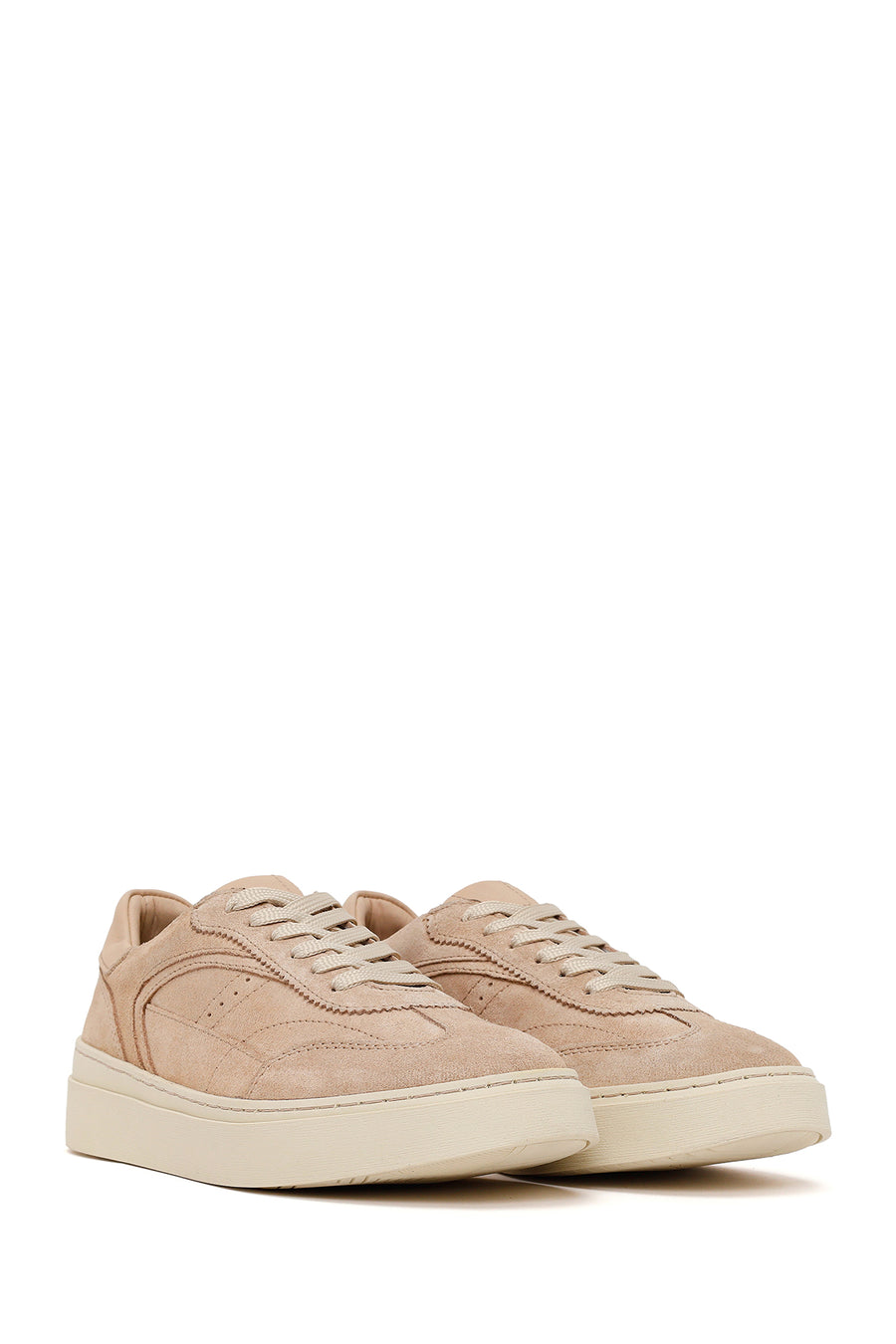 Woman Beige Lace-Up Suede Leather Sneaker