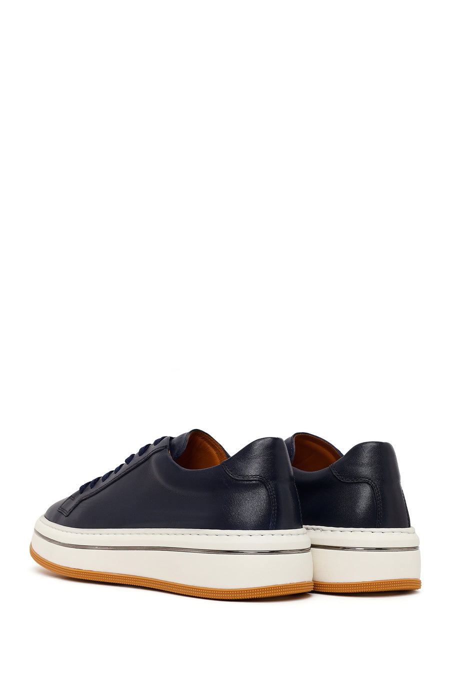 Men's Navy Blue Lace-up Thick-Sole Leather Sneaker