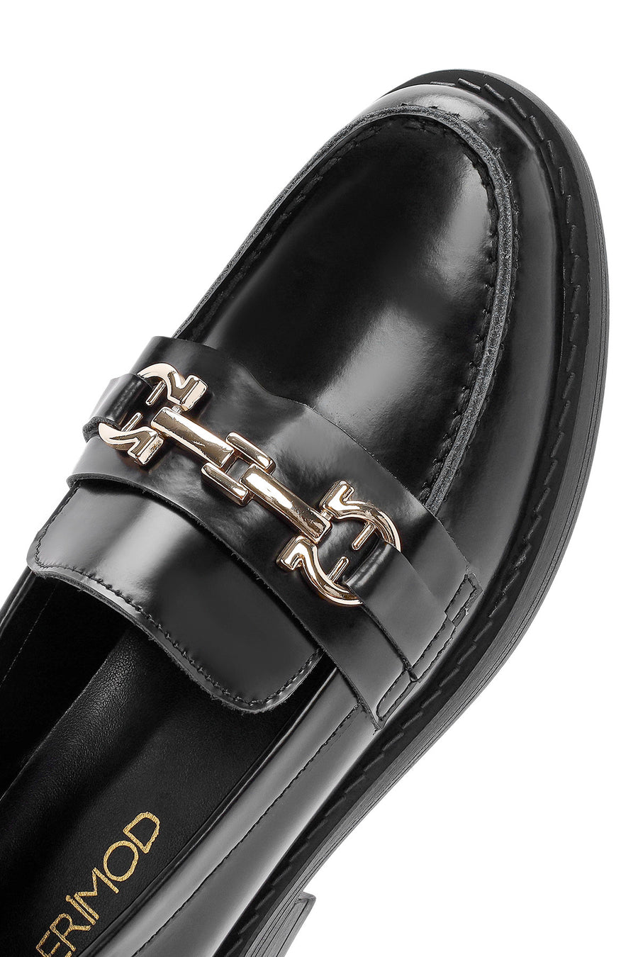 Kadın Siyah Toka Detaylı Deri Maskülen Loafer