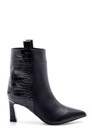 Women's Leather Crocodile Pattern Detailed Heeled Boots | Derimod