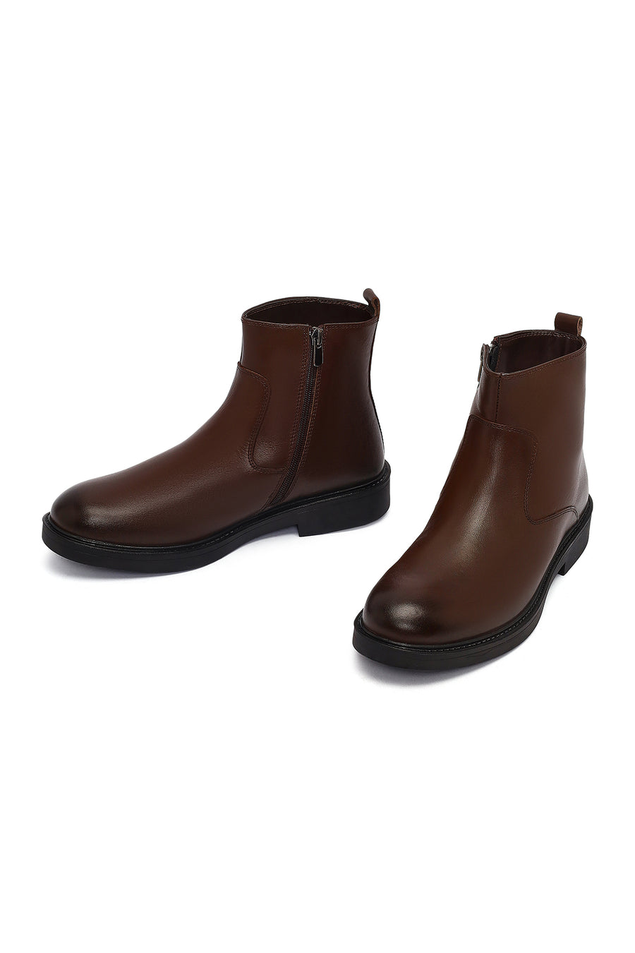 Men's Brown Zippered Leather Casual Boots