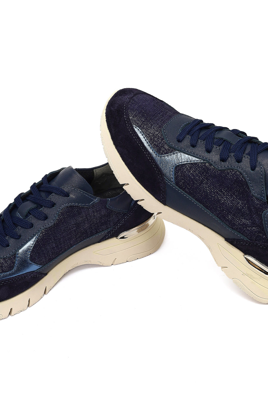 Kadın Lacivert Bağcıklı Kalın Tabanlı Deri Sneaker