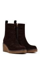 Women's Brown Zip-Up Wedge Suede Leather Boots | Derimod