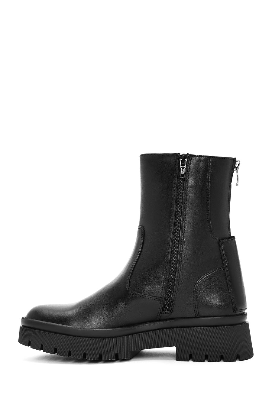 Women's Black Zippered Leather Boots